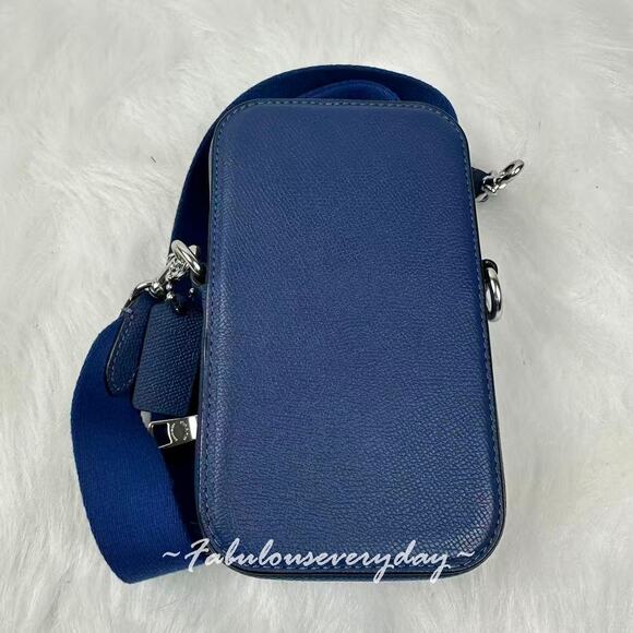 Coach Men's Phone Crossbody In Crossgrain Leather/Deep Blue CP272 - Picture 4 of 8